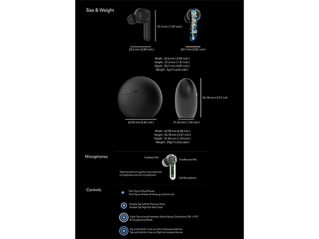 Kinera active noise cancelling wireless earbuds zwart - afbeelding 4 van  5