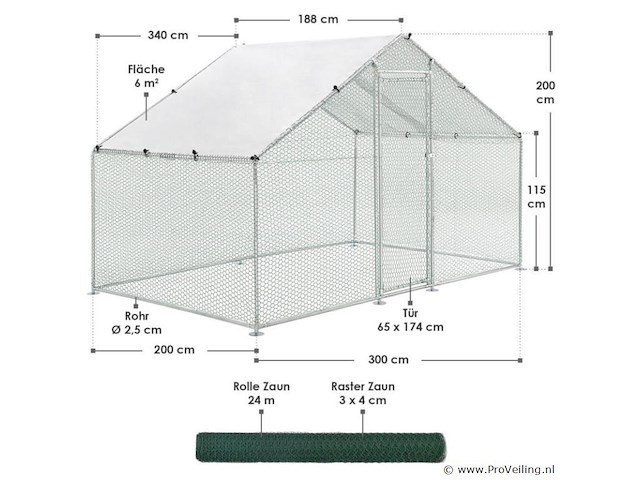 Kippenren hls25t 3 x 2 x 2 meter - afbeelding 2 van  18