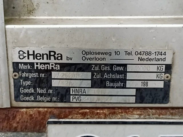 Kipper aanhanger, henra, k20, 1988 - afbeelding 10 van  18