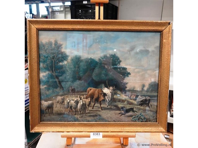 Klassiek 19e-eeuws pastoraal landschapsvoorstelling op board - afbeelding 1 van  5