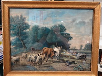 Klassiek 19e-eeuws pastoraal landschapsvoorstelling op board - afbeelding 1 van  5