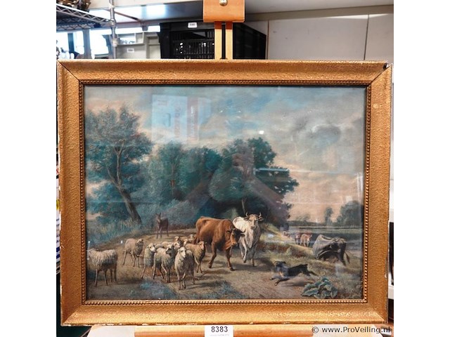 Klassiek 19e-eeuws pastoraal landschapsvoorstelling op board - afbeelding 2 van  5