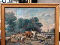 Klassiek 19e-eeuws pastoraal landschapsvoorstelling op board - afbeelding 2 van  5