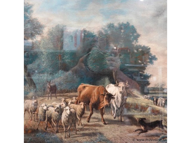 Klassiek 19e-eeuws pastoraal landschapsvoorstelling op board - afbeelding 3 van  5