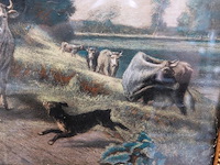 Klassiek 19e-eeuws pastoraal landschapsvoorstelling op board - afbeelding 4 van  5