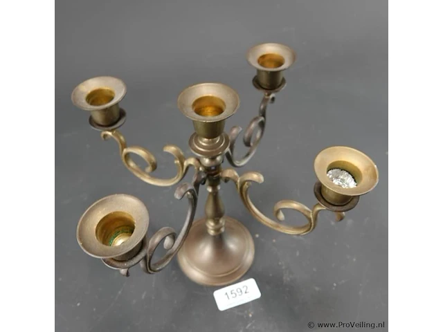 Klassieke brons/messing vijfarmige messing kandelaar - afbeelding 3 van  5