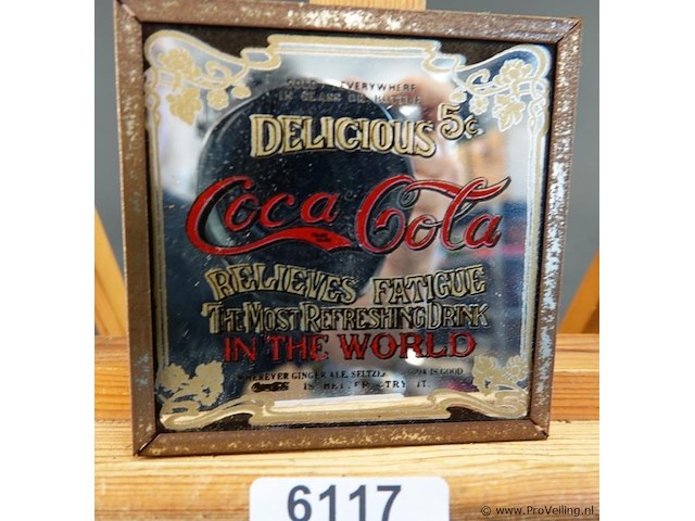 Kleine coca-cola reclame spiegel in metalen lijst - afbeelding 1 van  4