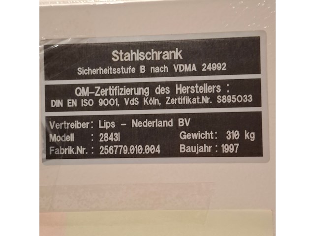 Kluis enkel deurs, lips, 2843l, 1997 - afbeelding 5 van  9