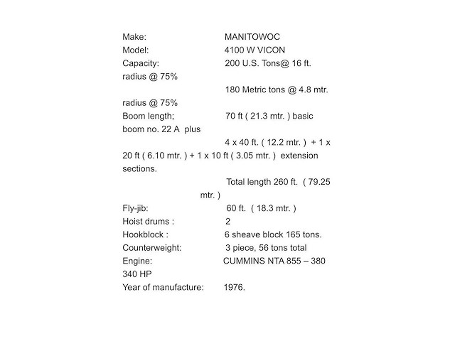 Kobelco - 1976 - manitowoc 4100 w vicon crawler crane - rupskraan - afbeelding 4 van  15