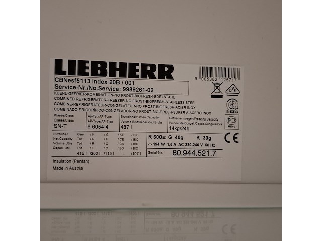 Koel- vriescombinatie, liebherr, cbnesf5113 - a+++, grijs / chroom - afbeelding 8 van  10