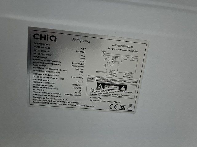 Koel-vriescombinatie 157 liter chiq, fbm157l42 - afbeelding 4 van  5