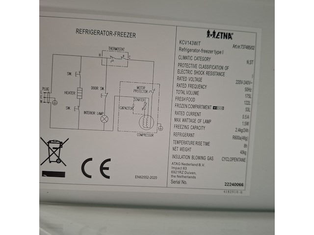 Koel-vriescombinatie etna, kcv143wit - afbeelding 3 van  6