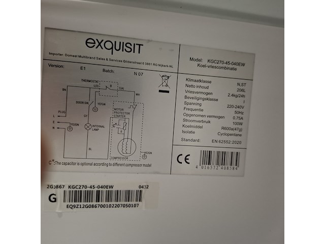 Koelkast met vriesvak, exquisit, kgc270-45-040ew, wit - afbeelding 9 van  9