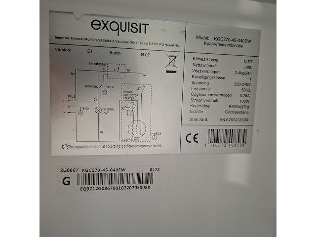 Koelkast met vriesvak, exquisit, kgc270-45-040ew, wit - afbeelding 8 van  8