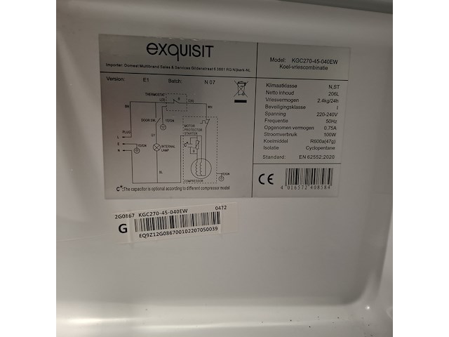 Koelkast met vriesvak, exquisit, kgc270-45040ew, wit - afbeelding 8 van  8