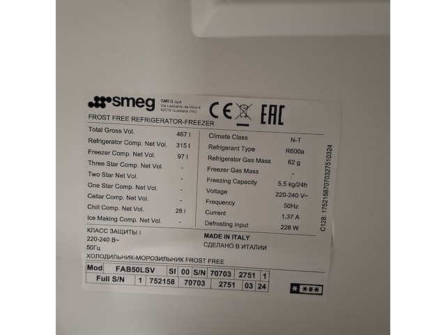 Koelkast met vriesvak, smeg, fab50lsv - nofrost, grijs / chroom - afbeelding 2 van  11