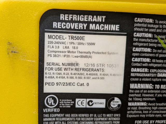 Koelmiddel afpompunit met 3x gasfles r-32 diflormethaan, cps, tr500e - afbeelding 14 van  15