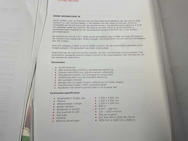 Koike ik-1500g autogeen/plasma snij-installatie - afbeelding 10 van  16