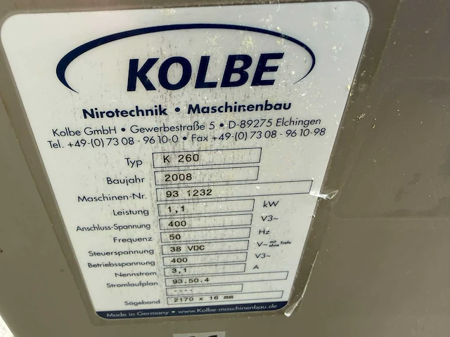 Kolbe - k260 - vleeszaagmachine - afbeelding 6 van  6