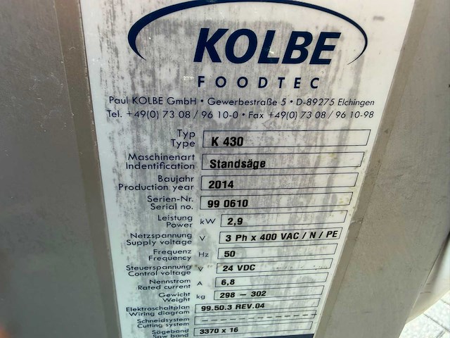 Kolbe - k430 lintzaag - vleeszaagmachine - afbeelding 8 van  9