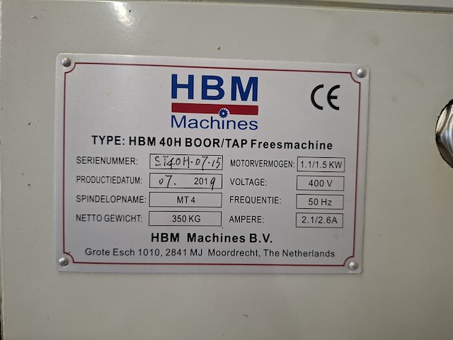 Kolomboormachine hbm, 40h boor/tap, bouwjaar 2019 - afbeelding 5 van  11