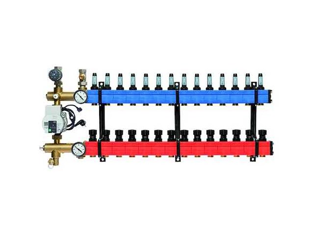 Komfort 4880 vloerverwarmingsverdeler bovenaansluiting + debietmeters 14-groeps - afbeelding 1 van  6