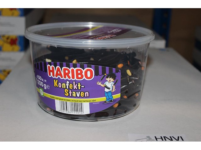 Konfektstaven haribo in 8 overdozen met 6 emmers a 1200 g. tht 9-2026. - afbeelding 1 van  2