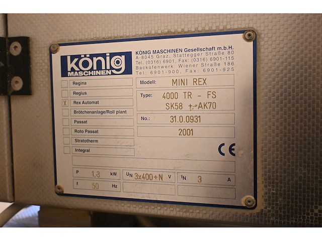 König rex automat mini rex 4000 tr / fs sk58 + ak70 kleinbroodlijn - afbeelding 3 van  14