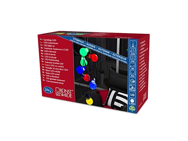 Konstsmide feestverlichting lichtsnoer 10 led lampen multicolor 45 m - afbeelding 1 van  5