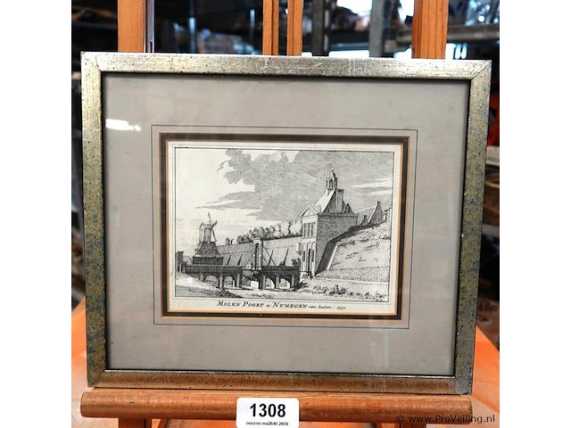 Kopergravure van de molenpoort in nijmegen - afbeelding 1 van  5