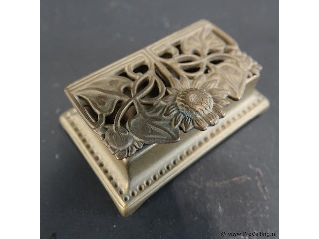 Koper/messing art nouveau postzegeldoosje - afbeelding 3 van  5