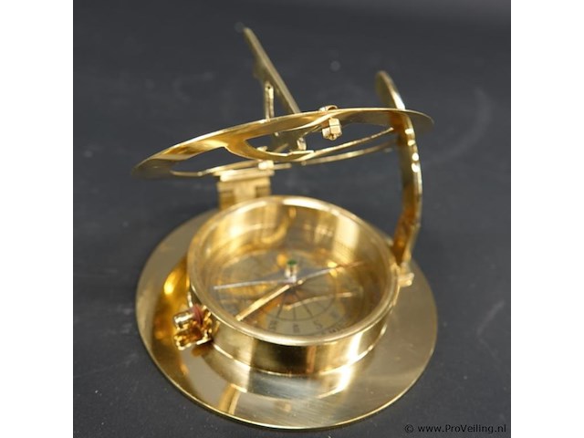 Koper/messing zonnewijzer kompas - afbeelding 2 van  5