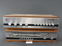 Körting stereoversterker en een bijpassende tuner met een aluminium front en houten ombouw - afbeelding 2 van  8