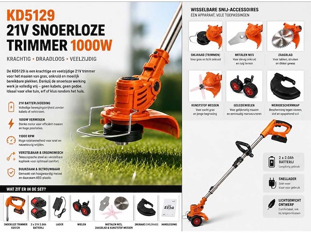 Kraft kd5129 1000w snoerloze trimmer nieuw (20x) - afbeelding 1 van  10