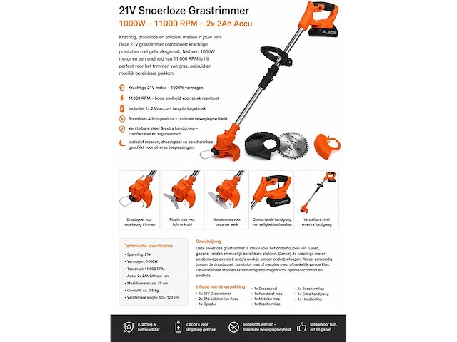 Kraft kd5129 1000w snoerloze trimmer nieuw (20x) - afbeelding 2 van  10