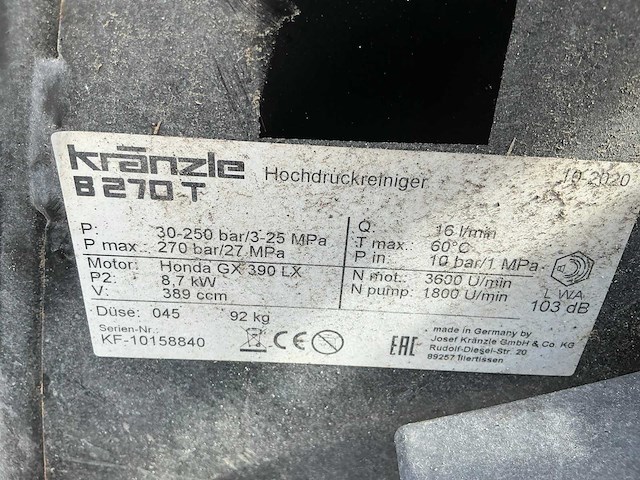 Kränzle b270t hogedrukreiniger - afbeelding 5 van  5