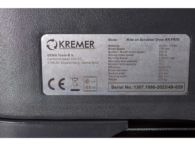 Kremer - 2025 - kr-fr70 - industriële zit schrobzuigmachine - afbeelding 18 van  28