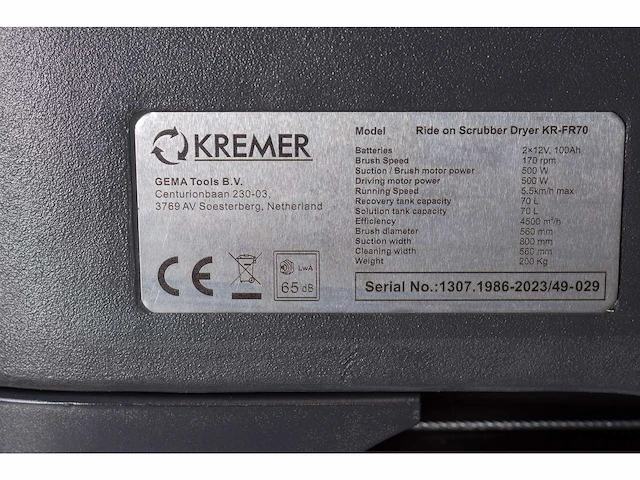 Kremer - 2025 - kr-fr70 - industriële zit schrobzuigmachine - afbeelding 18 van  28