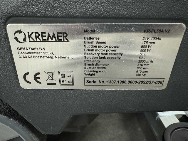 Kremer kr-fl50a - schrobzuigmachine - schrobben - zuigen en drogen - reinigingsmachine - afbeelding 3 van  14