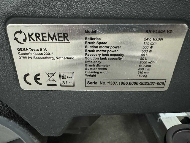 Kremer kr-fl50a - schrobzuigmachine - schrobben - zuigen en drogen - reinigingsmachine - afbeelding 3 van  14