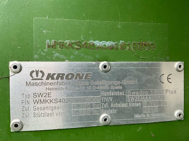 Krone - 2019 - swadro 1400 plus - vier-rotor zwad hark - afbeelding 25 van  25