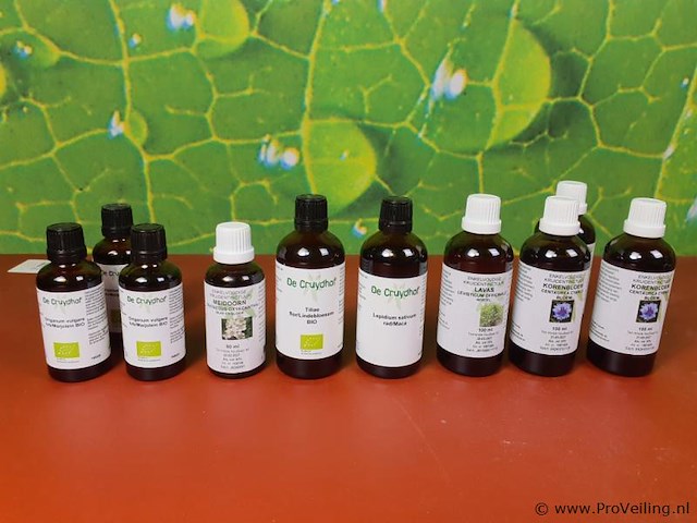 Kruidenextract, diverse soorten o.a. tiliae flor/lindebloesem bio, meidoorn & lepidium sativum rad/maca - afbeelding 1 van  22
