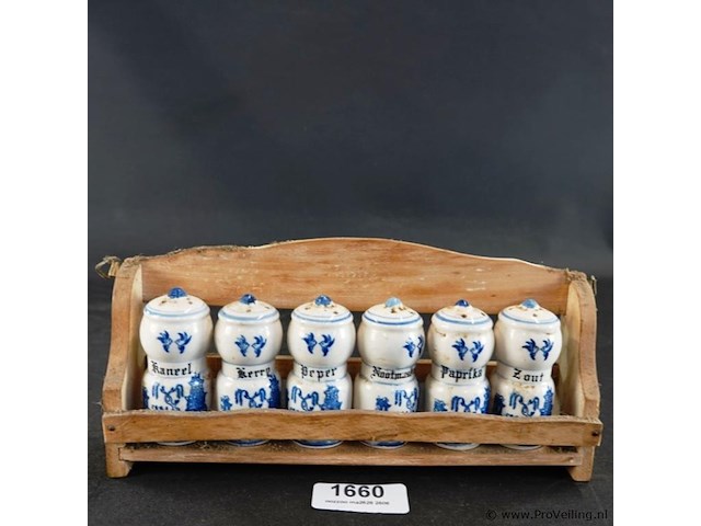 Kruidenrek met porseleinen potjes - afbeelding 1 van  5
