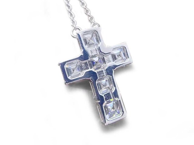 Kruishanger met asscher geslepen diamanten van hoge kwaliteit - afbeelding 5 van  7