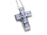 Kruishanger met asscher geslepen diamanten van hoge kwaliteit - afbeelding 5 van  7