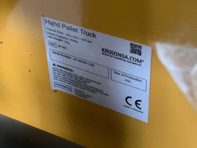 Kruizinga - 2500kg - hand hydraulische palletwagen - afbeelding 5 van  6