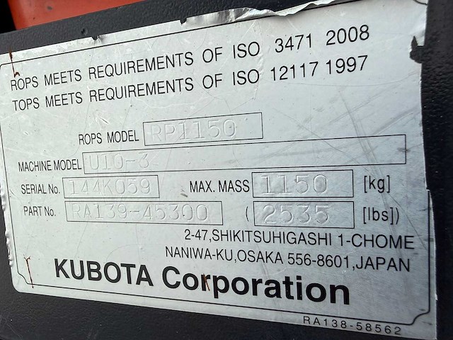 Kubota - u10-3 - mini-excavator - 2014 - afbeelding 2 van  6