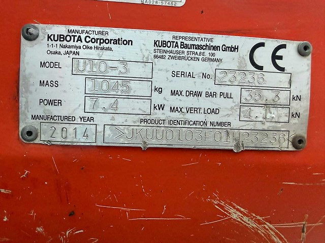 Kubota - u10-3 - mini-excavator - 2014 - afbeelding 3 van  6