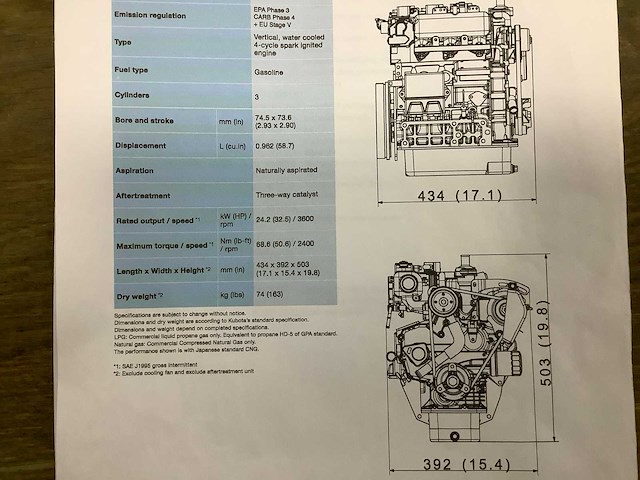 Kubota - wg972-g-ef01 - 3 cilinder - motorblok - afbeelding 17 van  20