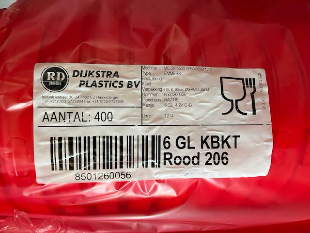 Kunststof emmer rood (6 liter) (4400x) - afbeelding 6 van  7